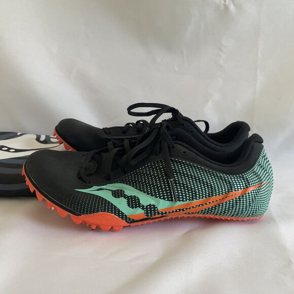 Saucony Shoes Women’s Sz 7 Spitfire 5 Sprint Cleats Spikes Black Cool Mint - Picture 1 of 10